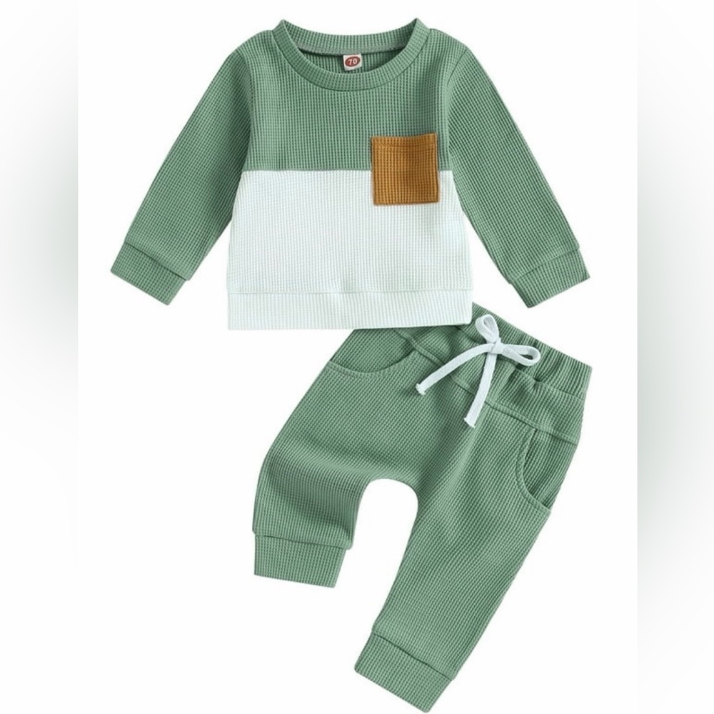 NWB Toddler Baby Boy Fall Waffle Fabric Sweatsuit
